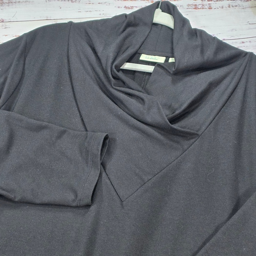 LOGO Lounge Tunic Top Womens 3X Black Excellent Cowl Neck Front Pockets